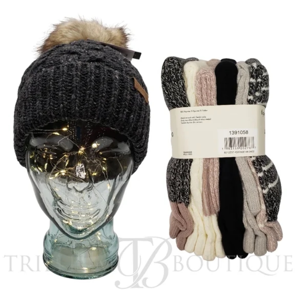 BUNDLE Pendleton Hat Beanie Merino Wool Blend Cable Knit, Lucky Brand Boot Socks